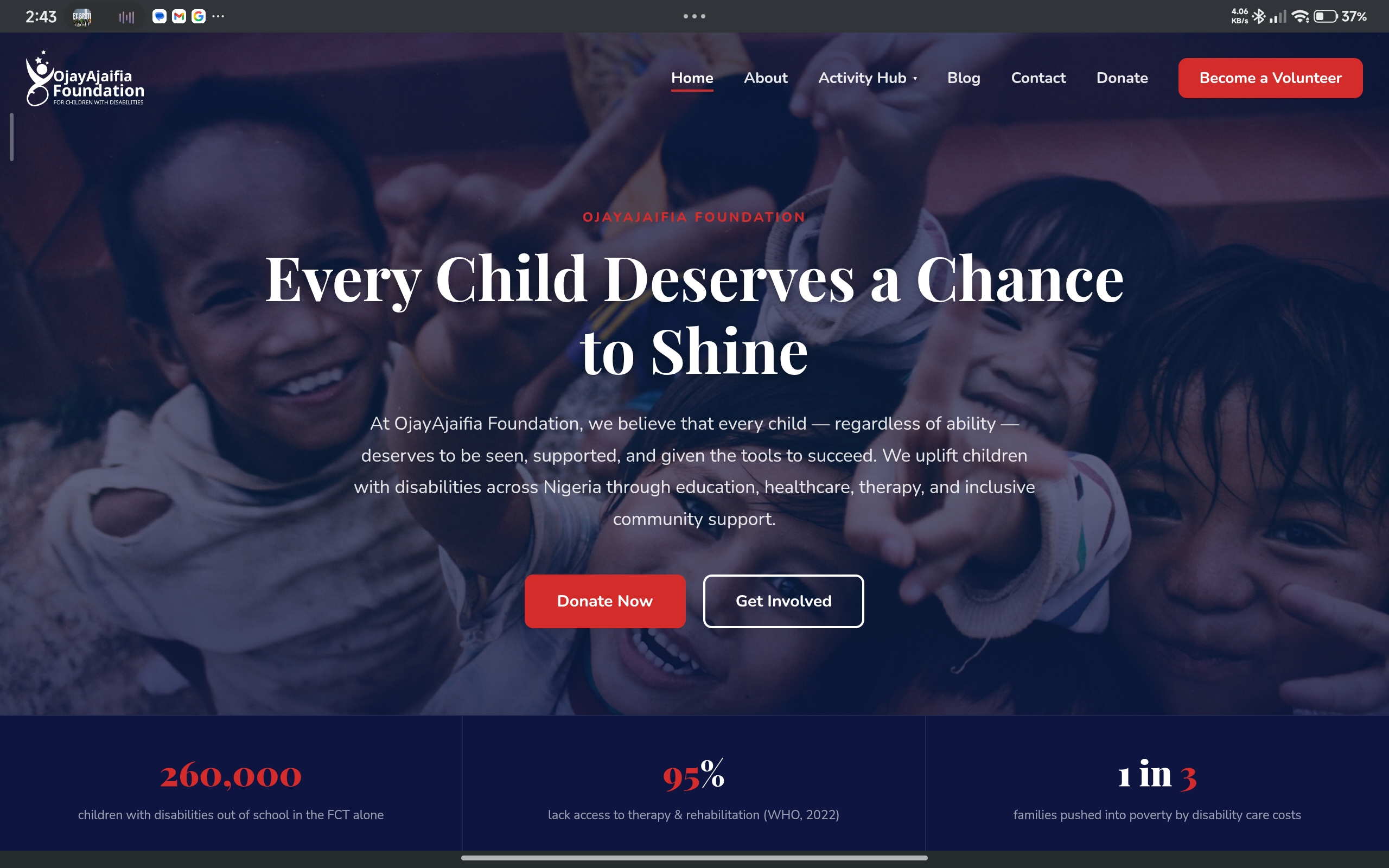 Screenshot of OjayAjaifia Foundation