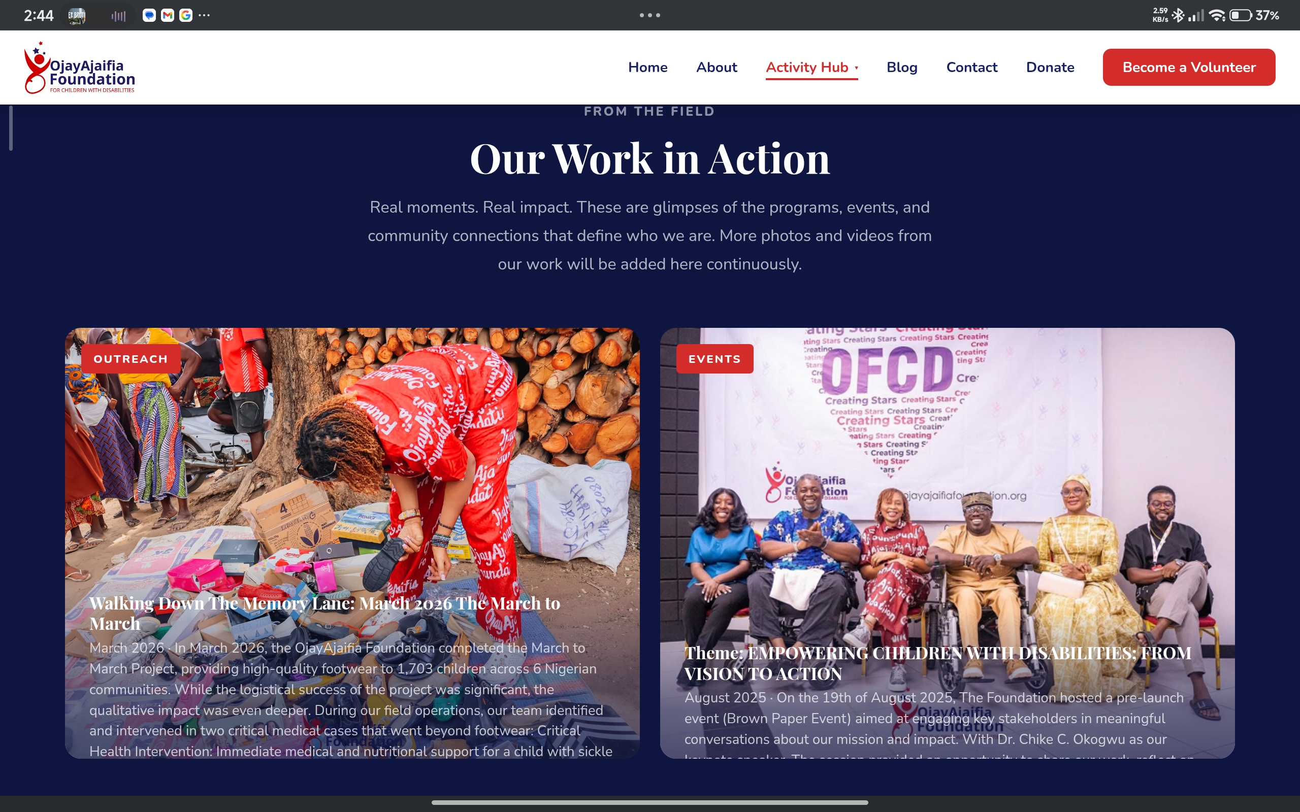 OjayAjaifia Foundation — second home page view