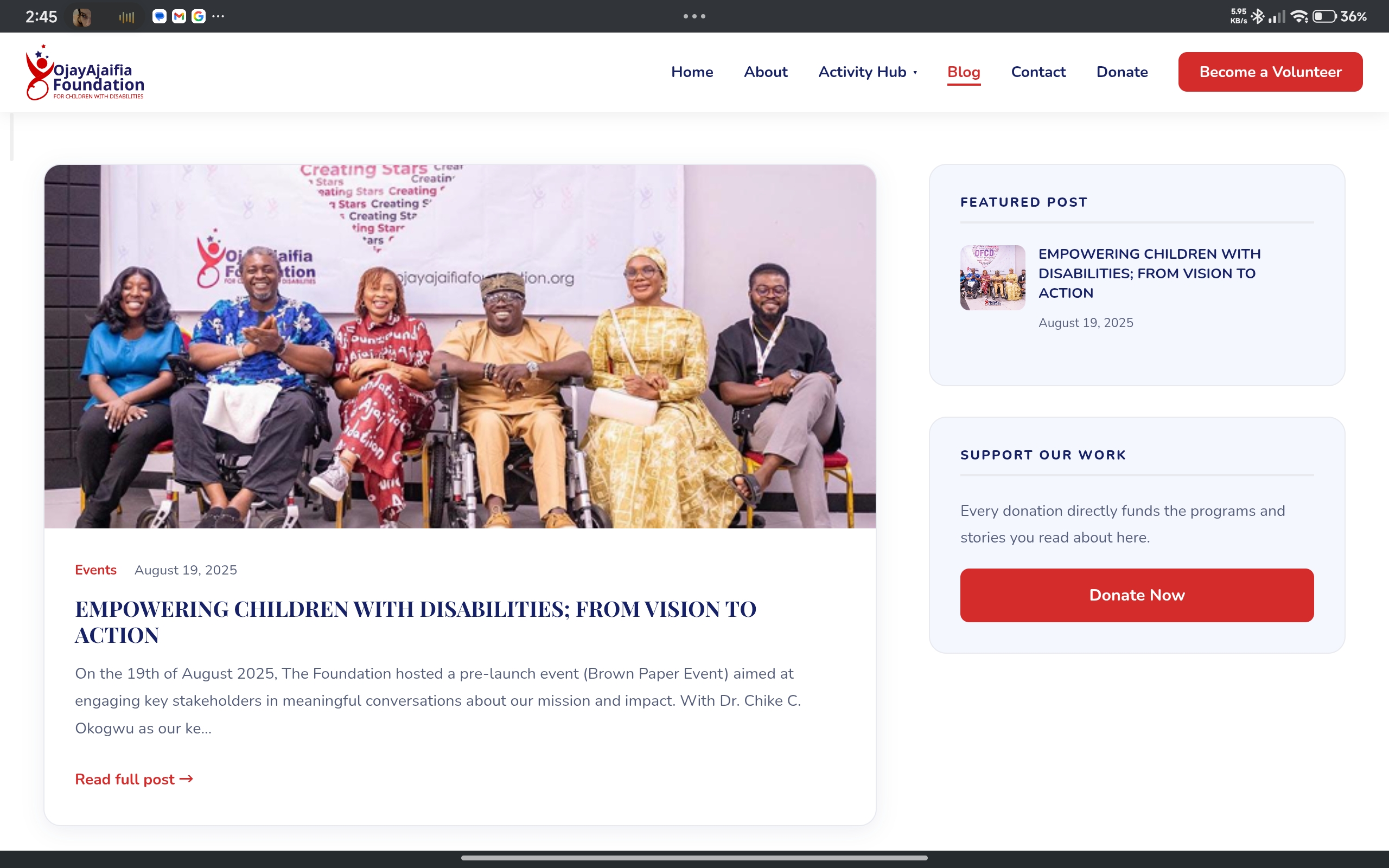OjayAjaifia Foundation — donate or volunteer call-to-action