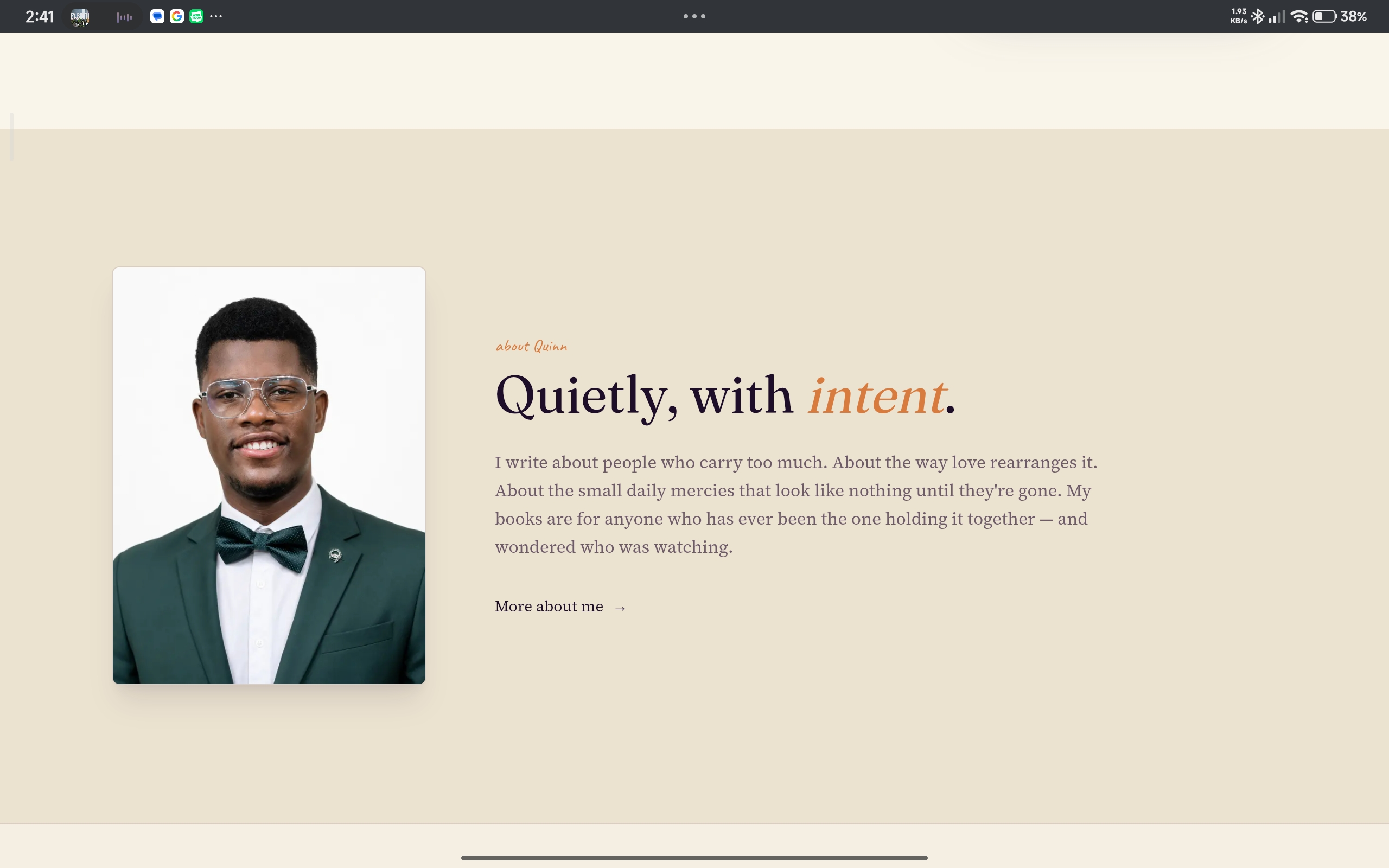 Quinn Davids — Book One chapter preview screen